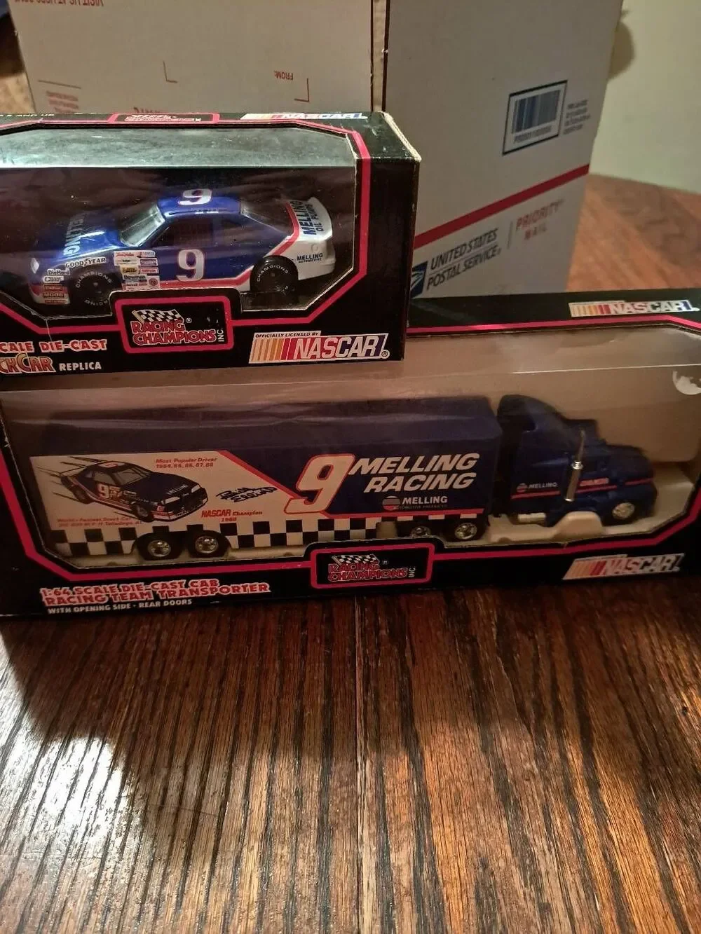 Vintage Racing Champion Bill Elliott Melling Nascar Die Cast Car and Semi Truck
